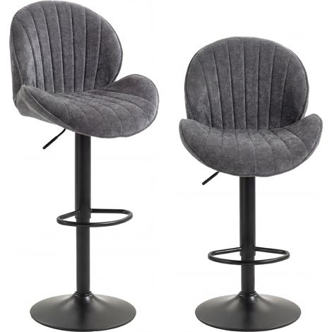 Lot de 2 tabourets de bar - HOMCOM - pivotants - hauteur réglable - dossier et repose-pieds - chenille - 48 x 50 x 115 cm - gris (1/5)