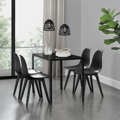 Juego de comedor Mesa + 4x sillas minimalista vidrio + plástico - 105 x 60 x 75 cm - Negro [en.casa] (1/5)