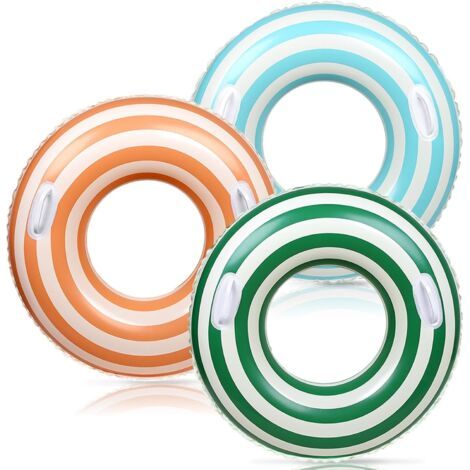 Set di 3 boe gonfiabili con maniglie, stile retrò, a strisce arancioni, verdi e blu. (1/5)