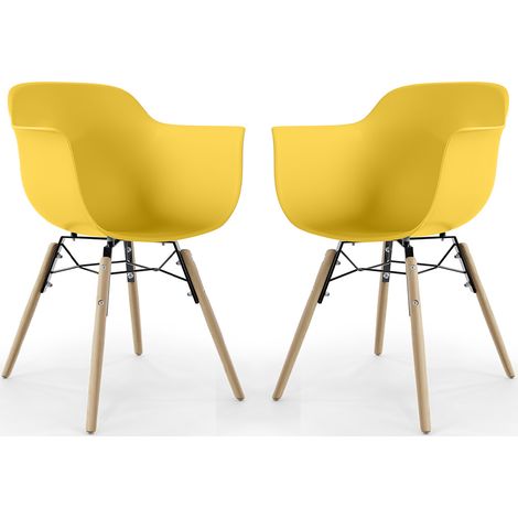 Chaise de Salle à Manger - Design Scandinave - Pieds en Bois - Lot de 2 - Nordika Jaune