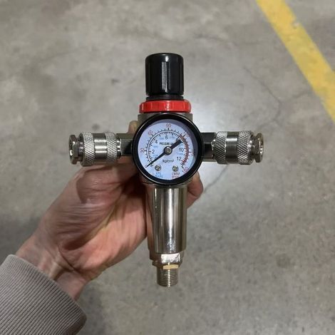 152172 Régulateur + Filtre + 2 sorties rapides avec port mâle 3/8", Filtre séparateur air-huile-eau pneumatique Réducteur de pression et régulateur d'air pour compresseur
