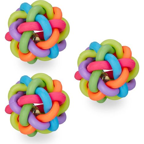 Set di 3 giocattoli per cani e gatti, palla con campanellino, diametro: 6 cm, multicolore (1/5)