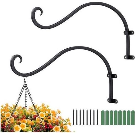 Pair Lntyq Lot de 2 supports muraux pour plantes, crochets muraux en métal forgé pour plantes suspendues, lanternes, mangeoires à oiseaux (1/5)