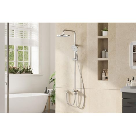Colonne de douche pluie sans robinetterie – Tête ronde 25 cm, acier inoxydable 304, 3 modes, hauteur réglable, installation facile sans perçage, finition miroir – Equipée de pommeau 250 mm (1/5)