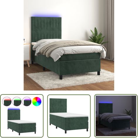 The Living Store Boxspringbett mit Matratze & LED Dunkelgrün 90x200 cm Samt - Boxspringbett - Doppelbett - Samtbett - Samt - Luxusbett (1/5)