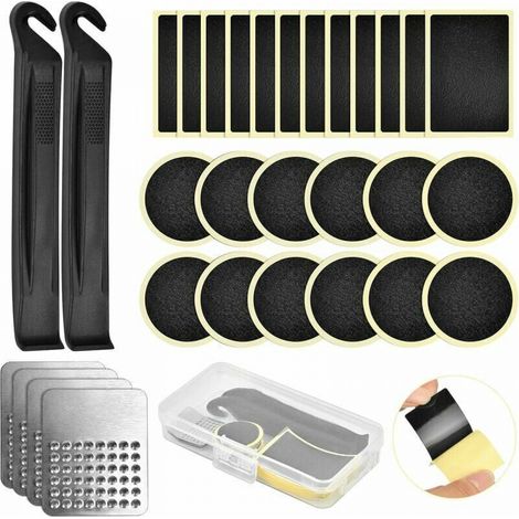 30 Pièces Kit de Réparation Crevaison Vélo, Kit de Reparation Chambre a Air avec Patch Reparation Pneu Velo sans Colle, Leviers de Pneu et Lime Métallique, Idéal pour Vélo, VTT (1/5)