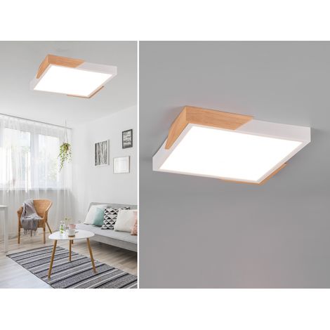 LED Deckenleuchte META eckig Weiß mit Holz, 3 Stufen Dimmer, Quadrat 31cm (1/5)