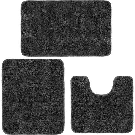 Tapis de Bain, Tapis Anti-Glissement Lave-Linge, en Microfibre Set 3 Partiig, Salle de Bain Machine, Douce Salle Avant (Charbon Bois, U40x50 + 50x60 + 50x80cm) (1/5)