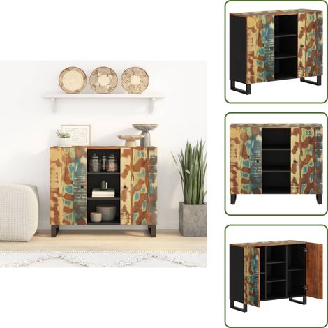 Sideboard mit 2 Türen 90x33x75 cm Altholz Massiv - Altholzmöbel - Recyceltes Holz - Vintage Sideboard - Wohnzimmermöbel - Regal (1/5)