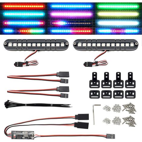 Barre Lumineuse LED RC pour Toit, Phare arrière, kit de Feux de Pare-Chocs Compatible avec RC Car Truck Crawler Rustler Police Lights (100 mm 2 Barres) (1/5)