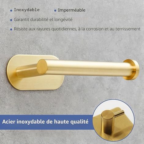 Porte Papier Toilette,Porte Rouleau Papier Toilette Mural Acier Inoxydable,Porte-Serviettes Papier Autocollant pour Cuisine et Salle Bain Crochet Adhésif (Doré) (1/3)