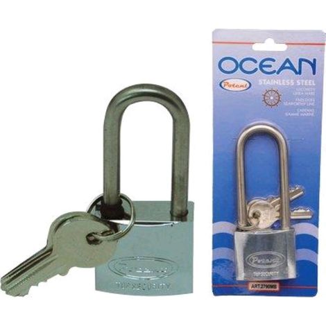 LUCCHETTO ARCO LUNGO OCEAN 2700MB POTENT - OTTONE ARCO ACCIAIO INOX CHIAVI 2 MM 50X81 - 1 pezzo