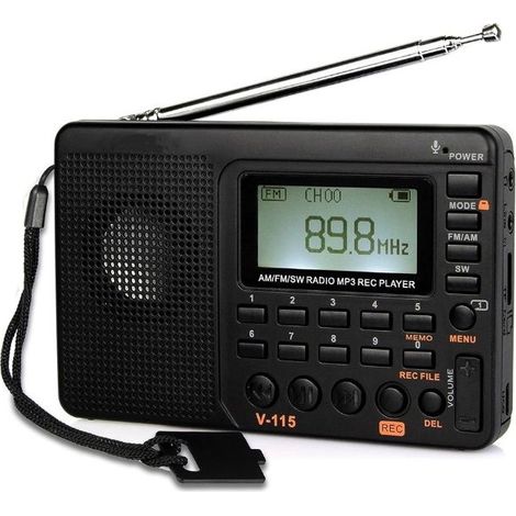 Portable Radio, Small Rechargeable Radio, FM AM SW, Battery and Mains Powered, TF Card, Recorder, MP3, Sleep Timer, Bathroom, Kitchen (1/5)