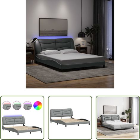 LED-Leuchten - Bettgestell mit LED ohne Matratze "Hvar" Hellgrau 160x200 cm Stoff (1/5)