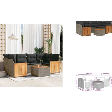 7-tlg. Garten-Sofagarnitur mit Kissen Grau Poly Rattan - Gartenmöbel - Esstisch - Lounge Set - Outdoor Möbel - Rattan Gartenmöbel (1/3)