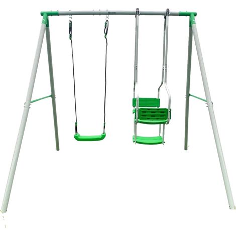 Garten-Schaukelset, Platz für 3 Kinder, Robuste Metallkonstruktion, grün (1/5)