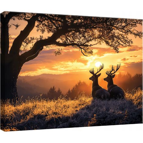 tableau pour chambre salon cuisine cerf vue nature toile Murale 100x70 (1/3)