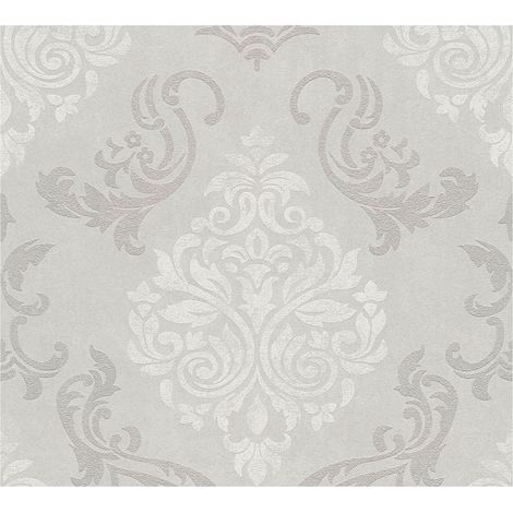 Baroque wallcovering wall Profhome 953721 non-woven wallpaper slightly textured baroque style shimmering grey white silver grey 5.33 m2 (57 ft2) (1/5)
