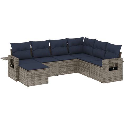 7-teiliges Gartensofa-Set mit Kissen, grau, Polyrattan vidaXL (1/5)