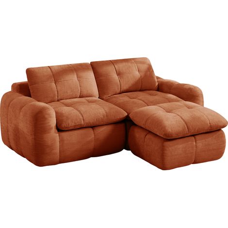 Divano modulare a L 2 posti con pouf, ciniglia arancione, senza montaggio, HOMVRA (1/5)