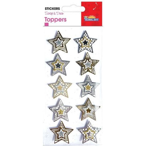 Stickers Noël en relief - Etoiles graphiques à paillettes (1/2)