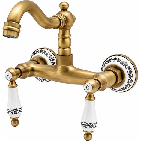 Robinet Mélangeur Mural Rétro Laiton Droit 5 Voies Modèle Céramique 3 31 × 17,5 × 13 cm – Livraison gratuite (1/5)
