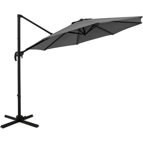 Parasol redondo voladizo de 308 x 248 cm con inclinación ajustable y rotación de 360° diseño para exterior en poliéster gris 200013003