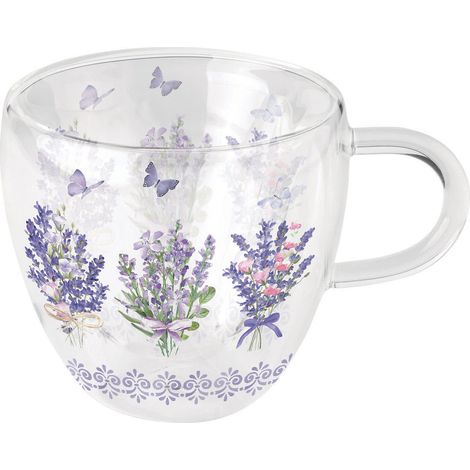 Tasse à thé en verre double paroi  Lavande et papillons (1/2)