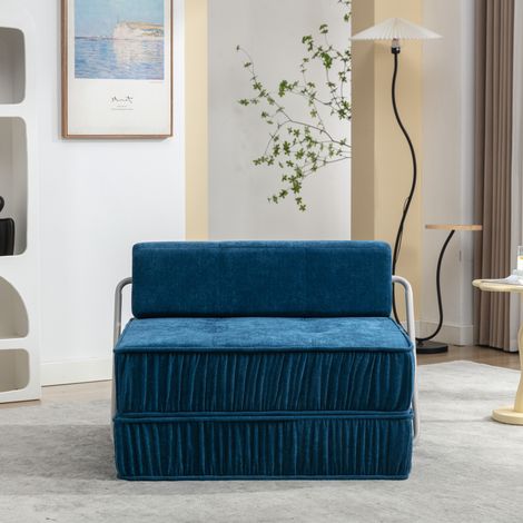 Canapé-lit bleu convertible avec coussin dossier amovible matelas pour salon chambre amis bureau petit espace