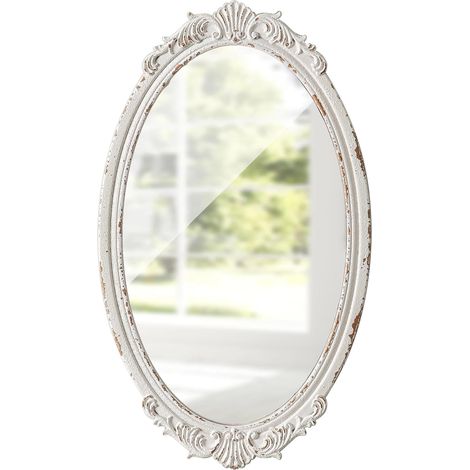 Miroir Mural Ovale 60 x 35 cm, Miroirs Vintage Blancs pour Le Salon, Miroirs en Bois pour Salle de Bain, Entrée, Miroir Mural Design horizontaux ou verticaux (1/5)