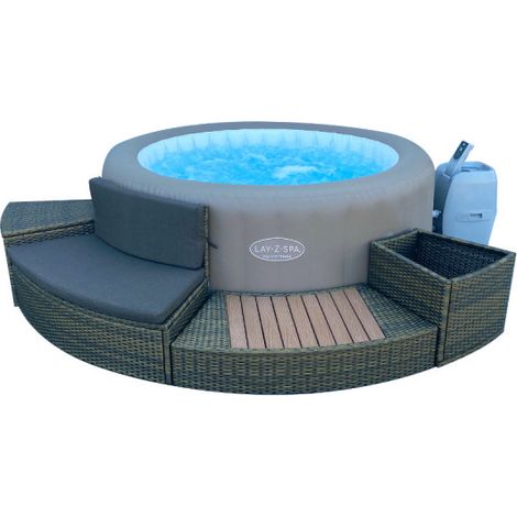 Bestway – Entourage rotin pour spa 200 cm – 4 pièces avec rangement – Canapé en osier – Accès facilité au spa – Gris anthracite (1/5)