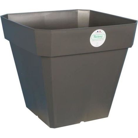 1 pot de fleurs carré, plastique résistant UV, gris pailleté, 49 x 49 x 45 cm, 65 L, pour intérieur et extérieur (1/2)