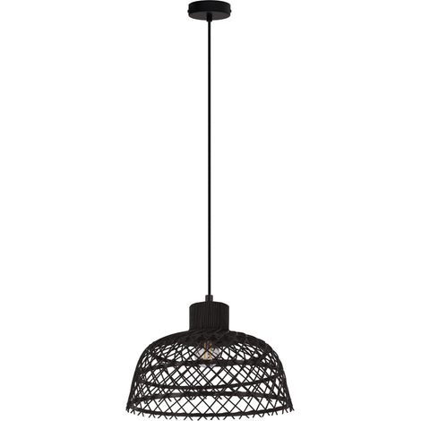 Suspension luminaire, lustre suspendu vintage, scandinave et bohème, lampe de salon et de salle à manger en bois et métal noir, douille E27 (1/5)