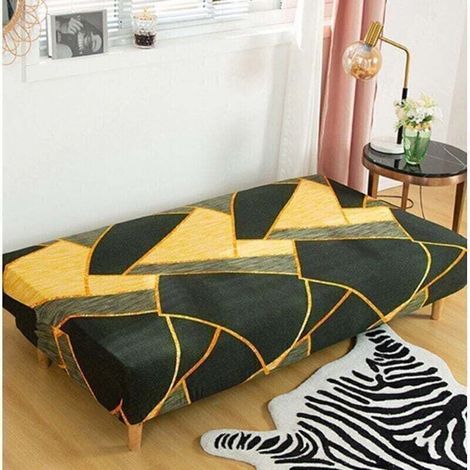 Funda elástica para sofá sin brazos, funda universal para sofá, protector de sofá plegable, fácil de instalar y limpiar, funda para sofá de 3 plazas con sistema de clic, mármol amarillo (1/3)