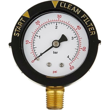 Manomètre 190058 0-60 PSI, manomètre de pression d'eau pour filtre Start and Clean avec filetage NPT 1/4 pouce, montage inférieur pour piscine (1/5)