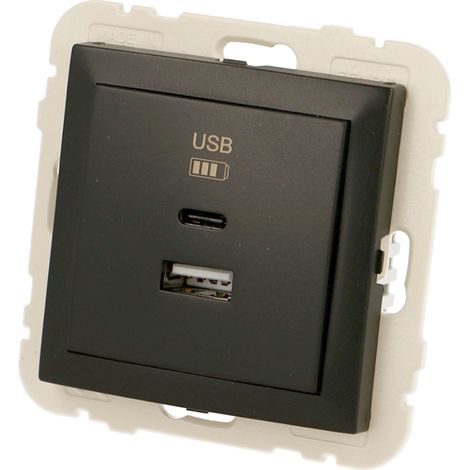 Prise chargeur USBA+C double noire Efapel Logus 90 (1/2)