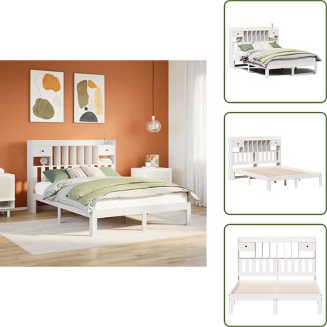 Lit bibliothèque sans matelas blanc 140x190 cm bois pin massif - Lit Bibliothèque - Lits Bibliothèque - Lit - Lit Double (1/5)