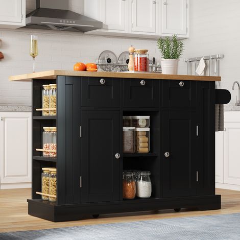 Mesa cocina extensible con almacenaje y ruedas natural OKMYHOME (1/5)