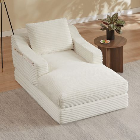 Fauteuil lounge moderne en velours côtelé, design double couche, convertible en lit simple (1/5)