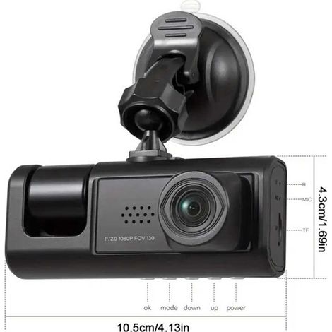 Neue 3-Linsen-Dashcam, hochauflösende 1080P-Aufnahme, gleichzeitige Aufnahme von vorne, innen und hinten am Fahrzeug, mehrsprachiger Ton. (1/5)