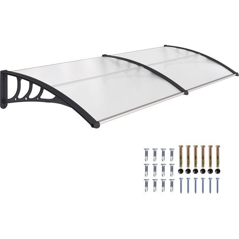 Auvent de porte d'entrée, toit marquise de porte exterieur en polycarbonate et aluminium résistante toit abri protection contre la pluie et UV pour terrasse, balcon, 195 x 75 cm, transparent
