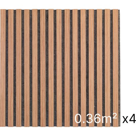 Lot 4 Panneaux Muraux Acoustique en Bois - 60x60cm- Cerisier Naturel - A Lattes - Panneau Tasseau de Bois Naturel (1/5)