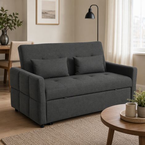 Canapé Convertible 2 Places 3 en 1, Canapé-Lit Clic Clac 160 cm, Dossier Réglable, Assise Large, 2 Oreillers, Gris Foncé (1/5)