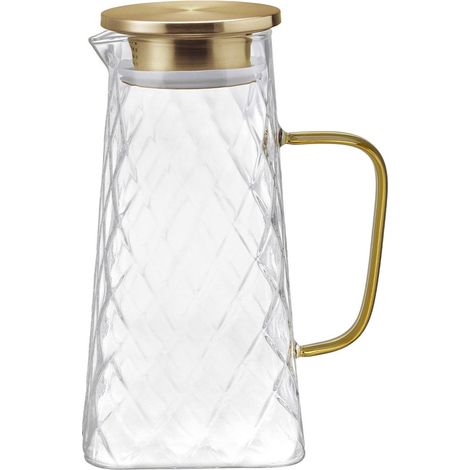 Carafe en verre transparent avec couvercle doré 1,5 L - Pichet de table 11,5x11,5x22 cm - PANGIVO (1/2)