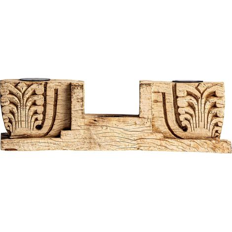 Bougeoir ethnique en teka et fer - Bois vieilli patiné bronze (1/4)