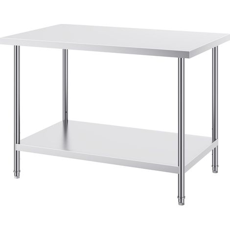 Table de préparation en acier inoxydable, 76 x 122 x 86 cm, établis métallique robuste avec 3 niveaux de hauteur réglables, poste de travail professionnel pour cuisine, garage, restaurant, cour (1/5)
