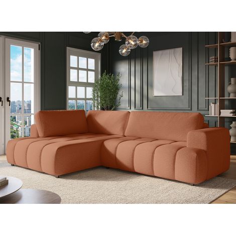 Canapé d'angle convertible avec coffre en tissu terracotta HAVEN (1/5)