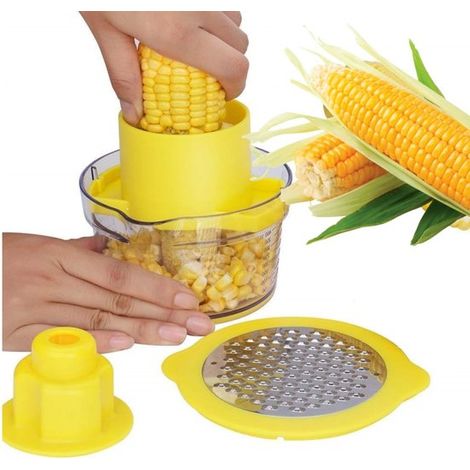 Vassoio per sgranare il mais, taglia-mais, lama integrata in acciaio inox, sicuro e facile da usare, sgranatrice per mais con vassoio di misurazione per una facile conservazione (1/5)