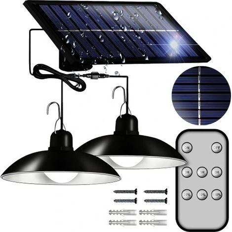 LAMPADA SOLARE 2x LAMPADARIO A LED DA SOSPENSIONE PER GIARDINO E ESTERNO + TELECOMANDO
