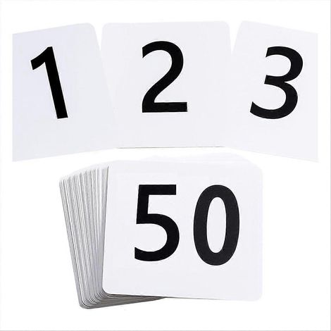 Numéros de table 1-50, 50 pièces, 3,7 x 4 pouces, marqueurs de table pour réceptions, mariages et événements, chiffres de table en carton robuste, étiquettes de table numérotées, décoration de table p (1/5)